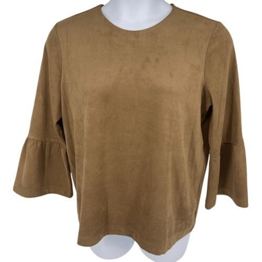 J. McLaughlin Keaton Faux Suede Bell‎ Sleeve Top Brown L/XL